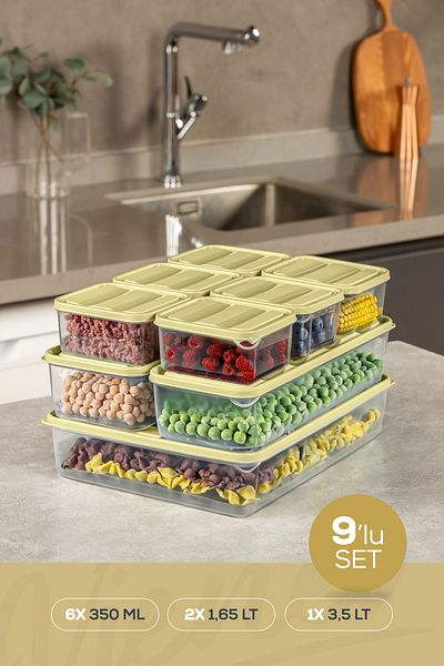 Vienev Yellow Refrigerator Freezer Organizer - Set of 9 6X350Ml 2X165Lt 1X350Lt