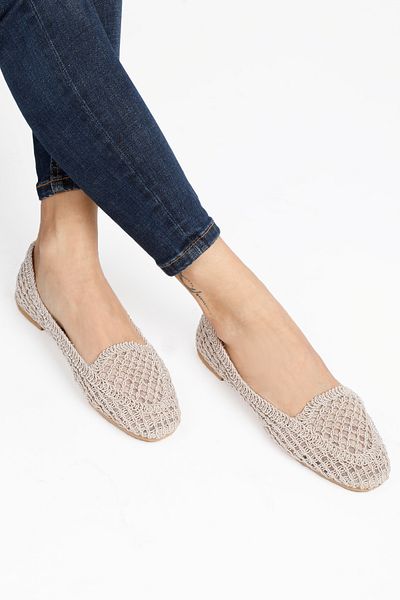 RENKLİBUTİK Women's Ballerinas Flat Mesh Lace Mesh Lightweight Comfortable Sole Stylish Casual Shoes