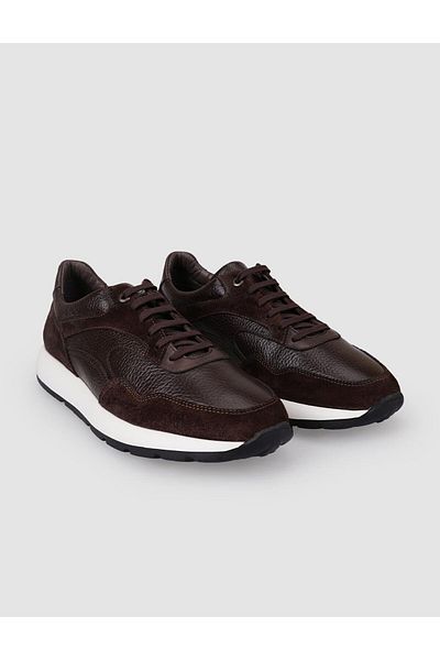 Cabani 100% Genuine Leather Brown Men's Sneakers