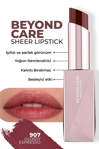 Alix Avien Beyond Care Sheer Lipstick 907 - Glossy Espresso - Intense Moisturizing Nourishing Effect - Glossy Lipstick