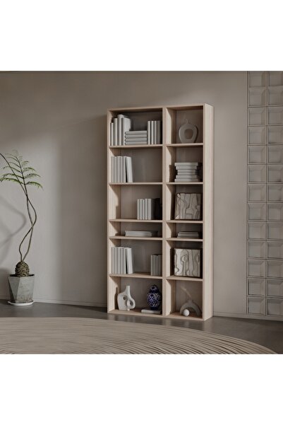 RAFKESTİR ARO SUNTALAM KİTAPLIK ( 200 X 100 X 37 ) HARELİ CEVİZ (MAT)