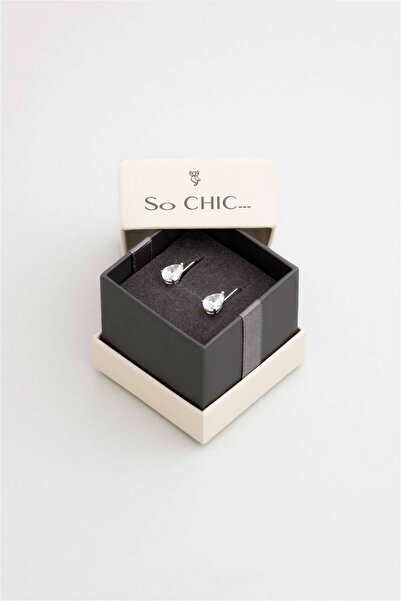 So CHIC... Damla Kesim 18 Ayar Beyaz Altın Kaplama Gümüş Küpe