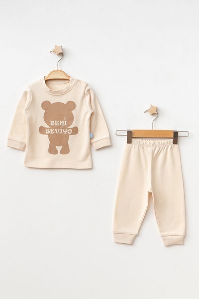 My Hanne Teddy Bear Printed Baby Girl Pajamas Set 2006-1