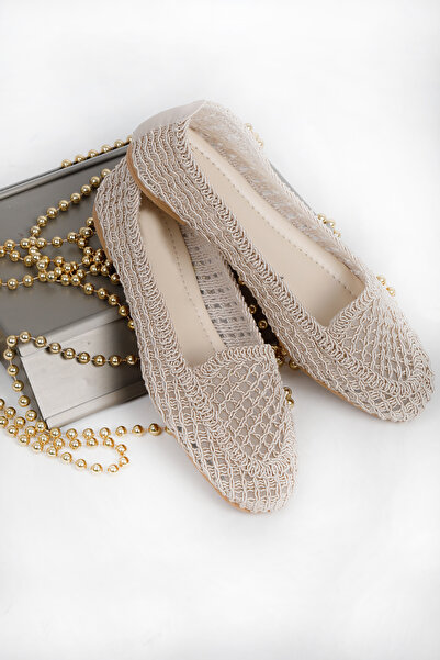 RENKLİBUTİK Kadın Babet Düz Fileli Dantel Örgü Hafif Rahat Taban Şık Günlük Ayakkabı