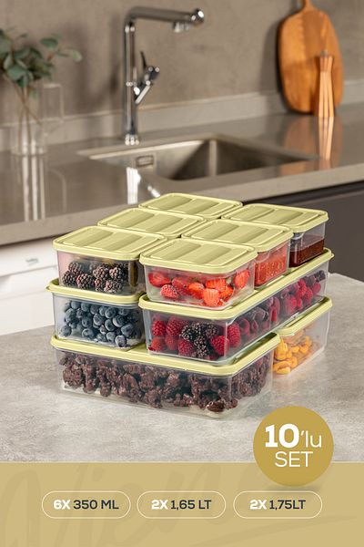 Vienev Yellow 10-Piece Refrigerator Freezer and Storage Set - 6X350Ml, 2X1,65Lt, 2X1,75Lt