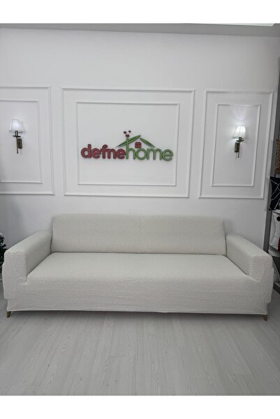 Defne Home Jakar Kumaş Lastikli Kayma Yapmayan 3 Kişilik 1 Adet Büyük Kanepe Örtüsü Krem