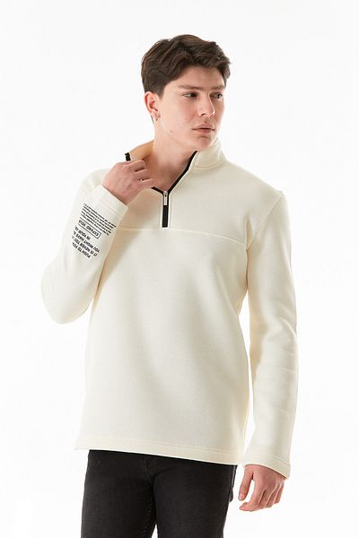 Fulla Moda Φούτερ με 3 κλωστές Basic με μισό φερμουάρ γιακά