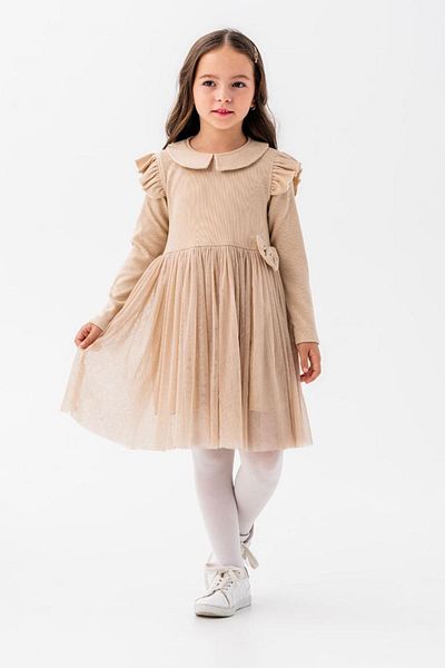 Minigimin Cicileri Baby Collar Muslin Girl Dress - My Little's Ciclets - Μπεζ