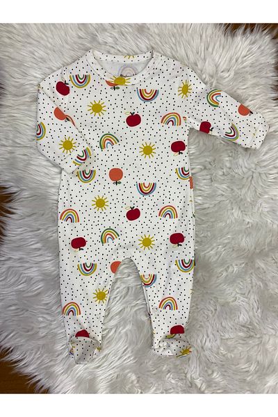 skycott Cotton 2-Piece Baby Romper with Booties - Bodysuit, Sun and Rainbow Pattern