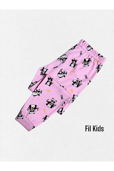 elmas kids Girl's 100% Pink Raccoon Print Long Sleeve Winter Pajamas Set