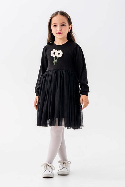 Minigimin Cicileri Rochie pentru fete, bej, cu tul brodat floral, pentru fete - neagră