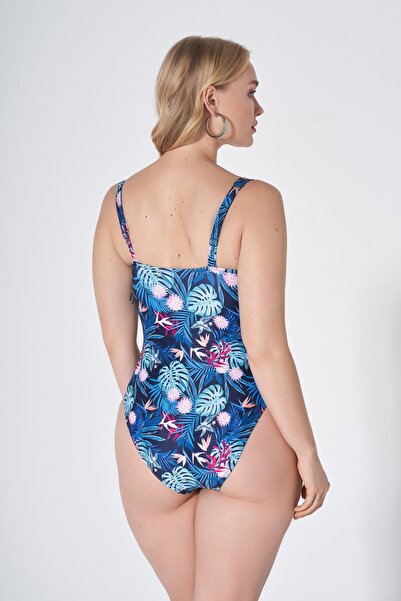 HAREM SUARE Albi Minimizer Gathering Large Size Swimsuit Mixed Flower Pattern
