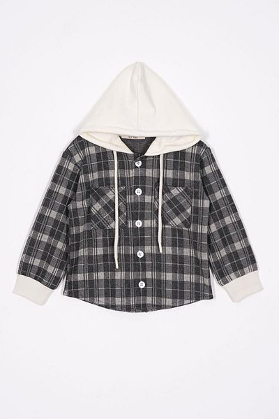 zepkids Plaid Patterned Hooded Anthracite Color Boy's Shirt