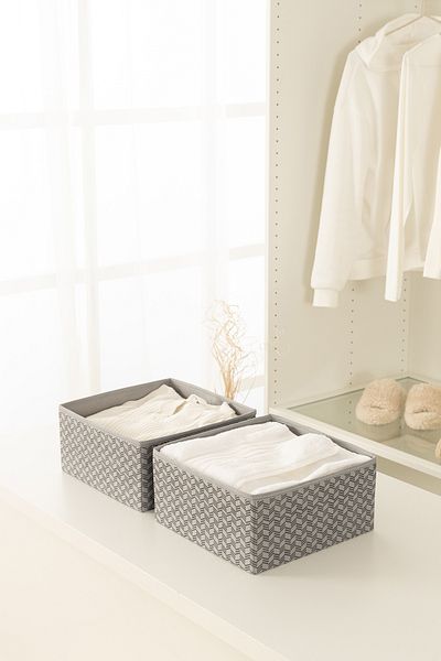 REKHOME Set of 2 Herringbone Pattern Gray Children's Room Closet Drawer Inside Laundry Organizer Storage Box Organizer