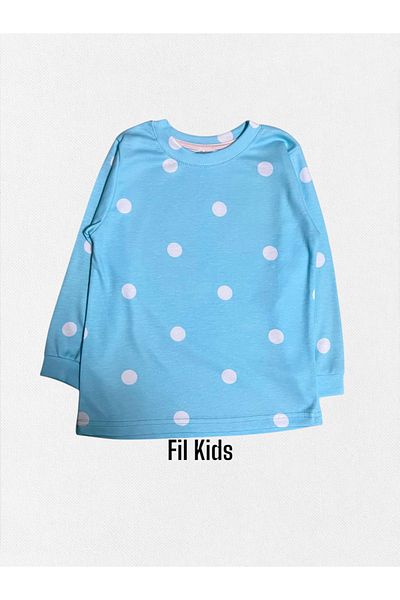 elmas kids Set de pijamale de iarnă pentru fete, 100% bumbac, albastru, alb, cu buline, cu mâneci lungi