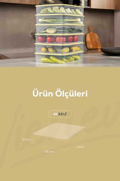 Vienev 4-Piece Yellow Storage Container - 3.5 Liter Refrigerator, Freezer Organizer, Suitable for Microwave and Freeze