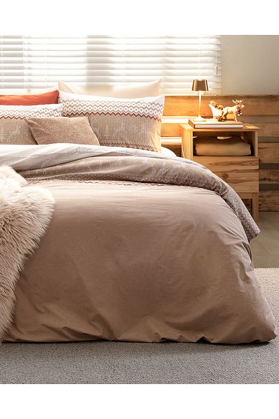 Madame Coco Ranforce Printed Manchot Double Beige Duvet Cover Set - 100% Cotton