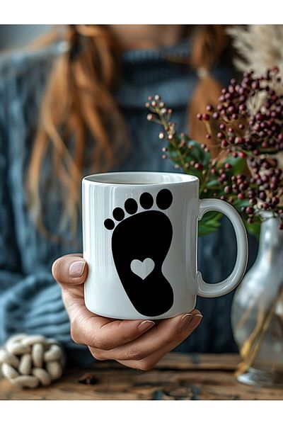 Evion Heart Baby Foot Printed Porcelain Mug - Gift Mug - Printed Mug