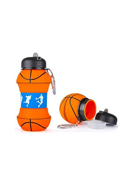 Two Two 550ml Collapsible Silicone Basketball Ball - Water Bottle and Flask Wrench for Kids and Students Sports Schools