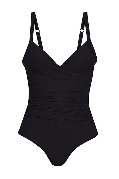 HAREM SUARE Judy Minimizer Gathering Large Size V-Neck Swimsuit Black