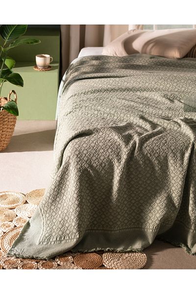 Madame Coco Aceline Double 100% Cotton Bedspread - Khaki