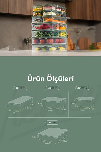 Vienev Green Refrigerator Freezer Organizer - Set of 20 Storage 12X350Ml 4X175Lt 2X165Lt 2X350Lt
