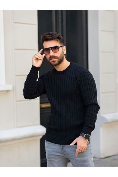 Know Pulover pentru bărbați din țesătură neagră Thessaloniki cu decolteu triplu