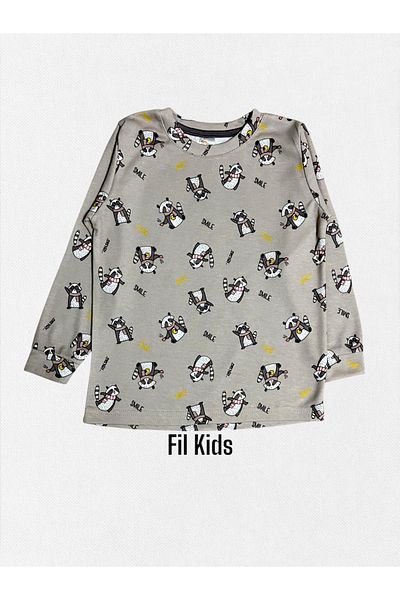 elmas kids Σετ χειμωνιάτικων πιτζάμες για κορίτσια από 100% βαμβακερό βιζόν με μακρυμάνικο σχέδιο ρακούν