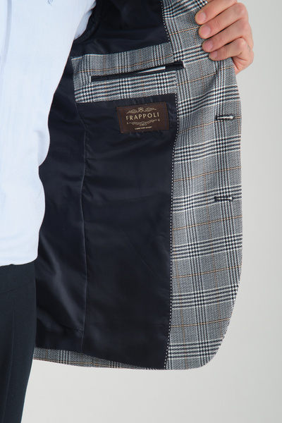 Frappoli Manio Чоловічий темно-синій картатий блейзер зі звуженим кроєм та монокомір