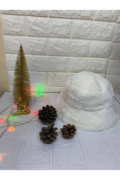 sema aksesuar New Year New Year Christmas Gift Winter White Plush Bucket Hat - Bucket Hat