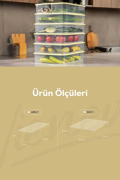 Vienev Set of 7 Yellow Refrigerator Freezer and Storage Containers - 5X3.5Lt/2X1.65Lt