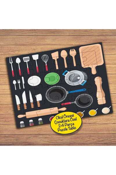 Genel Markalar Mutfak Aletleri Kolyajı 24 Parça Çocuklara Özel Yapboz Tablo-6...