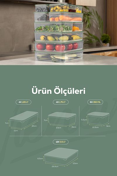 Vienev Green Refrigerator Freezer Organizer - Set of 13 Storage 6X350Ml 2X165Lt 3X350Lt 2X175Lt