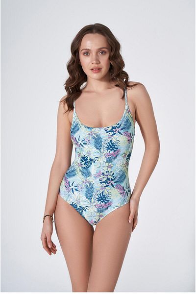 HAREM SUARE Costum de baie Saint cu guler U cu imprimeu tropical