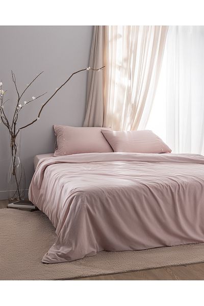 Madame Coco Double 100% Cotton Embroidered Duvet Cover Set - Powder