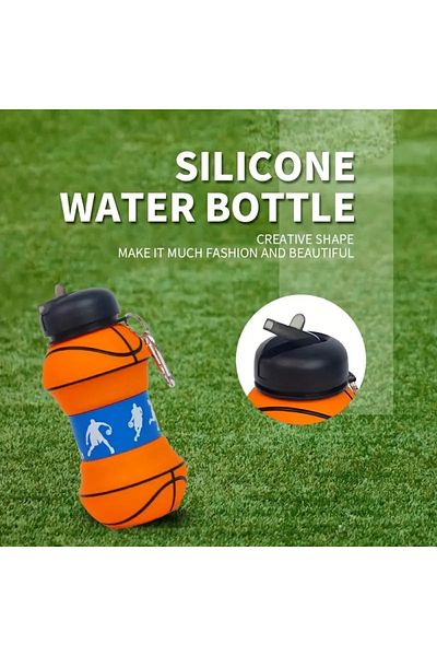 Two Two 550ml Collapsible Silicone Basketball Ball - Water Bottle and Flask Wrench for Kids and Students Sports Schools