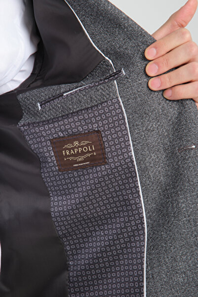 Frappoli Allegri Erkek Siyah Desenli Slim Fit Mono Yaka Spor Blazer Ceket