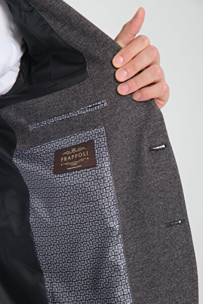 Frappoli Melanj Siyah Modern Erkek Blazer Mono Yaka Spor Ceket Örme