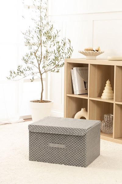 REKHOME Houndstooth Patterned Gray Lid In-Cabinet Laundry Toy Organizer Folding Storage Box Storage