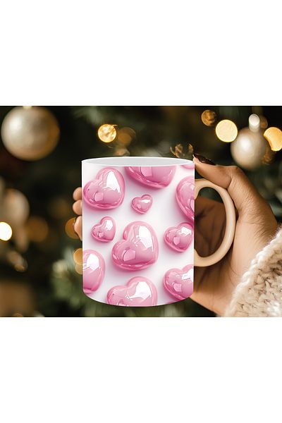 Evion 3D Design Porcelain Mug with Heart - Gift Mug - Printed Mug