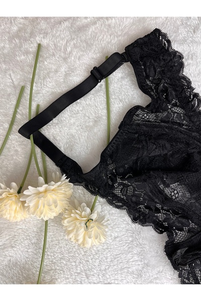 MİSTİRİK Espera Model Soft Textured Underwire Supported Padless Patterned Casual Bustier Black Color