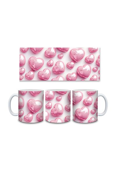Evion 3D Design Porcelain Mug with Heart - Gift Mug - Printed Mug