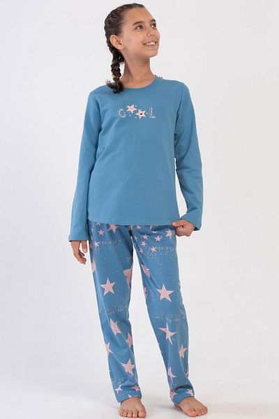VİENETTA Costum de pijama albastru cu mânecă lungă cu 2 fire pentru fete C4T3N1O304