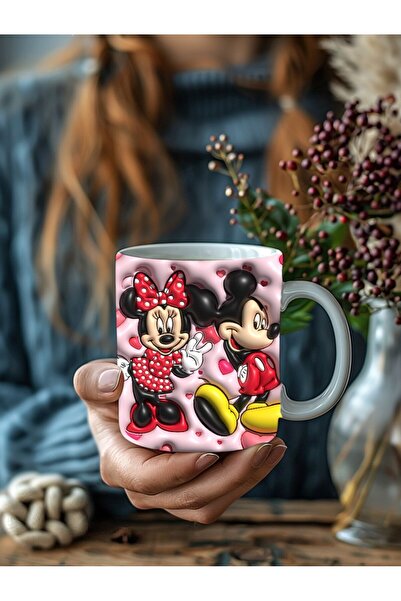 Evion Mickey Mouse Baskılı 3D Tasarım Porselen Kupa Mug - Hediyelik Kupa Bardak - Baskılı Kupa