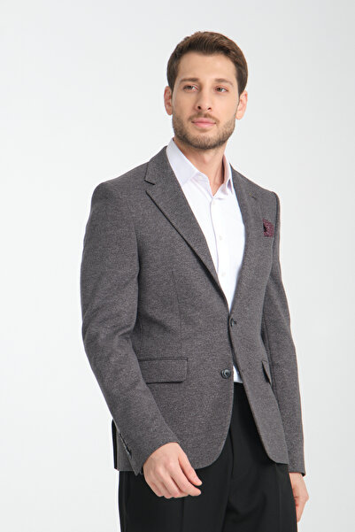 Frappoli Melanj Siyah Modern Erkek Blazer Mono Yaka Spor Ceket Örme
