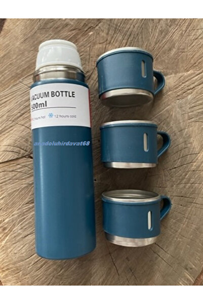 DMR PASLANMAZ ÇELİK KAMP TERMOSU ÇİFT KATMAN VAKUM 3 BARDAKLI TERMOS