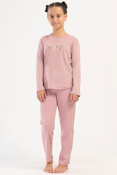 VİENETTA Costum de pijama roz pentru fete cu maneci lungi cu 2 fire