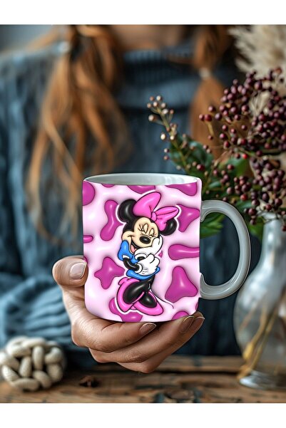 Evion Mickey Mouse Baskılı 3D Tasarım Porselen Kupa Mug - Hediyelik Kupa Bardak - Baskılı Kupa