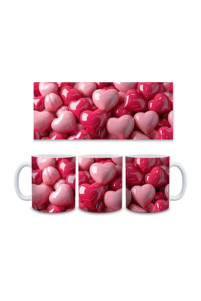 Evion 3D Design Porcelain Mug with Heart - Gift Mug - Printed Mug