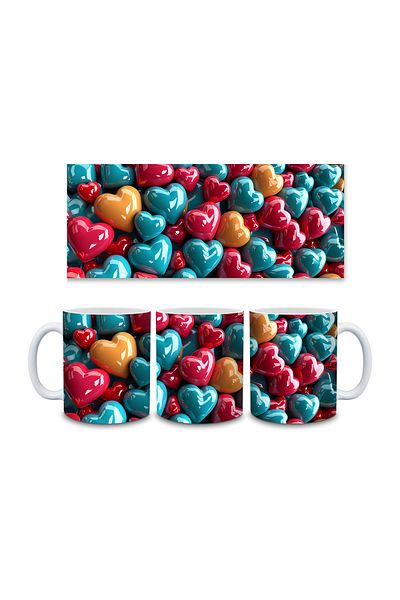 Evion 3D Design Porcelain Mug with Heart - Gift Mug - Printed Mug